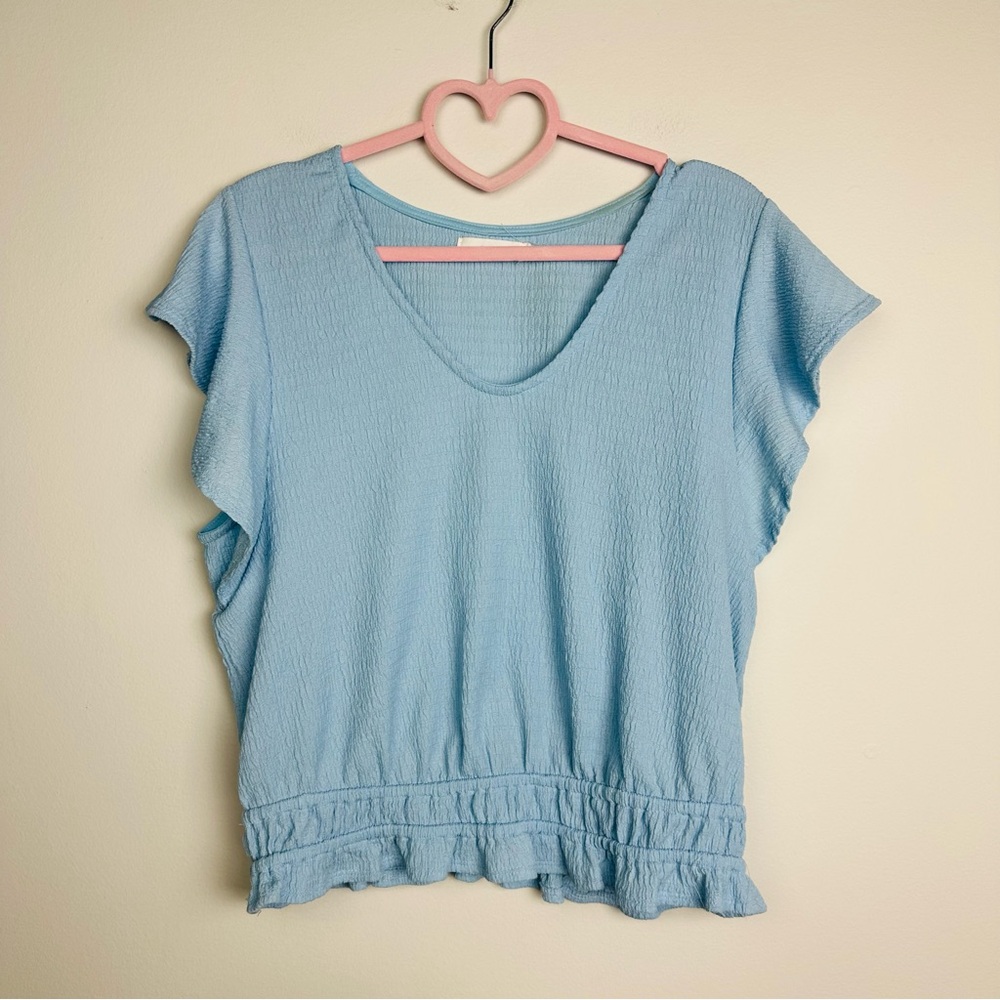 Lush Sky Blue Ruffle Hem Blouse Size XL